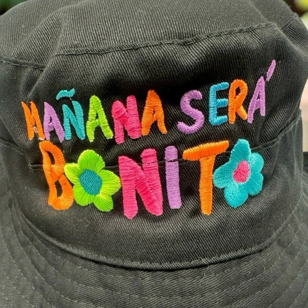 Karol G Mañana Será Bonito Bucket Hat Black Frayed Brim Embroidered Tour Merch